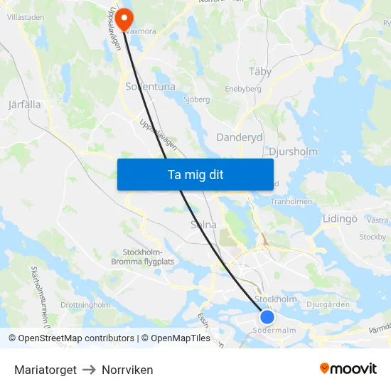 Mariatorget to Norrviken map