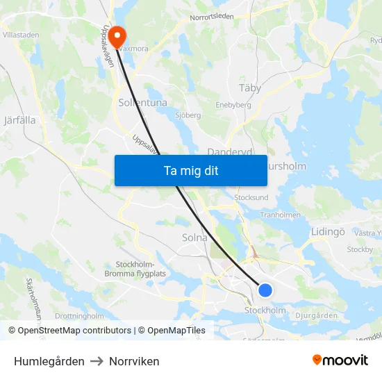 Humlegården to Norrviken map