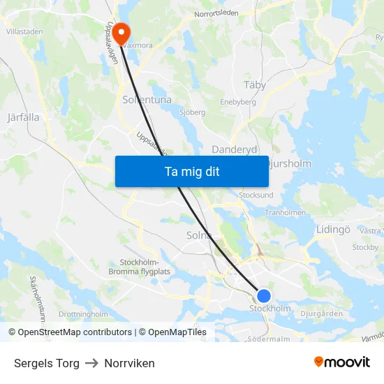 Sergels Torg to Norrviken map