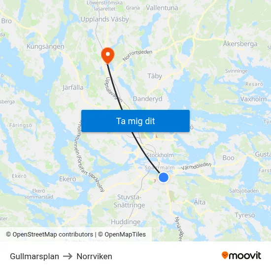 Gullmarsplan to Norrviken map