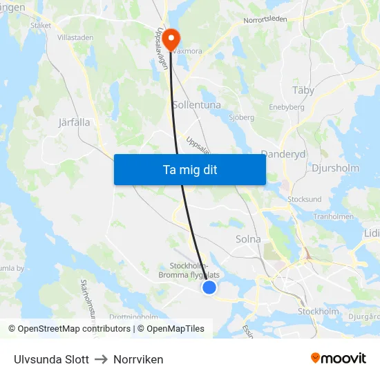Ulvsunda Slott to Norrviken map