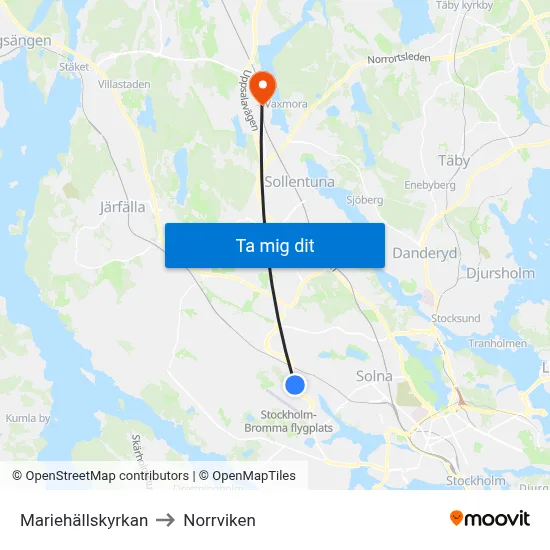 Mariehällskyrkan to Norrviken map