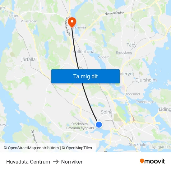 Huvudsta Centrum to Norrviken map