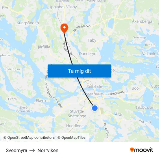 Svedmyra to Norrviken map