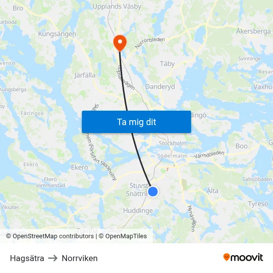 Hagsätra to Norrviken map