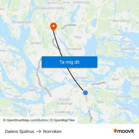 Dalens Sjukhus to Norrviken map