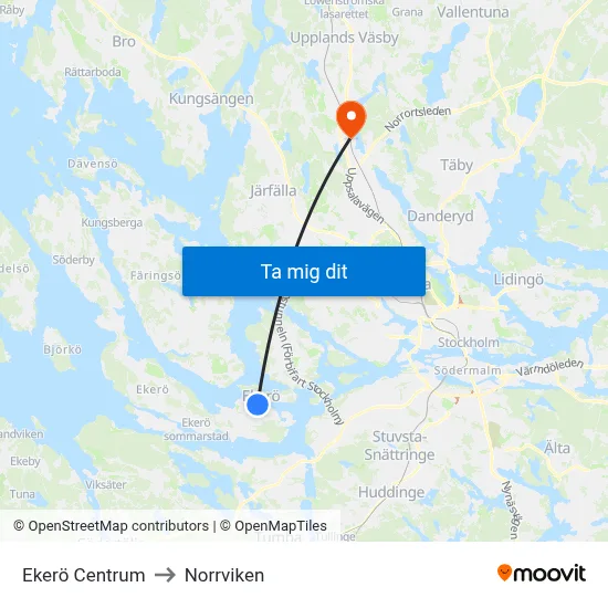 Ekerö Centrum to Norrviken map