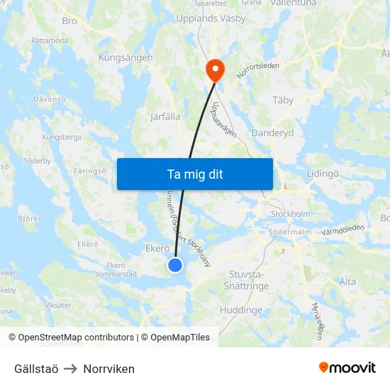 Gällstaö to Norrviken map
