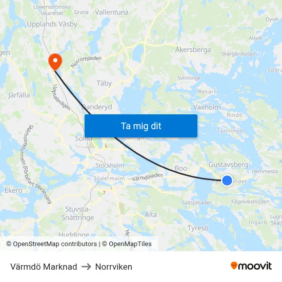 Värmdö Marknad to Norrviken map