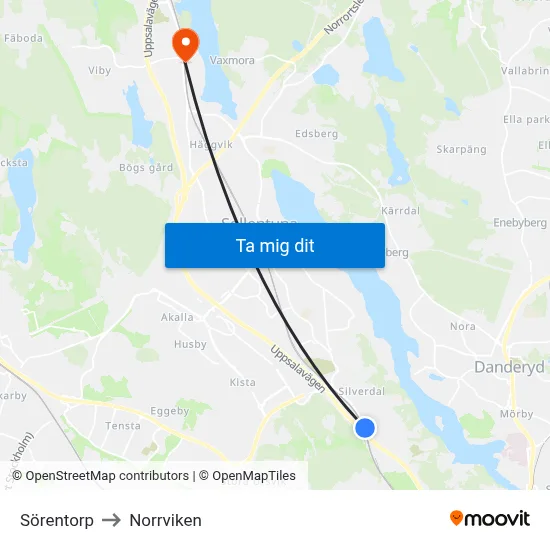Sörentorp to Norrviken map