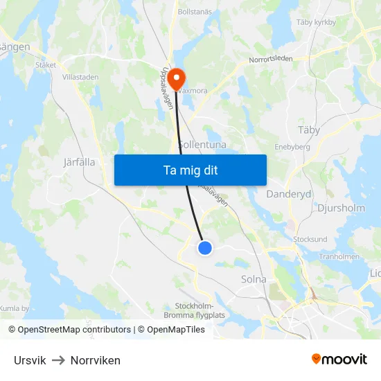 Ursvik to Norrviken map