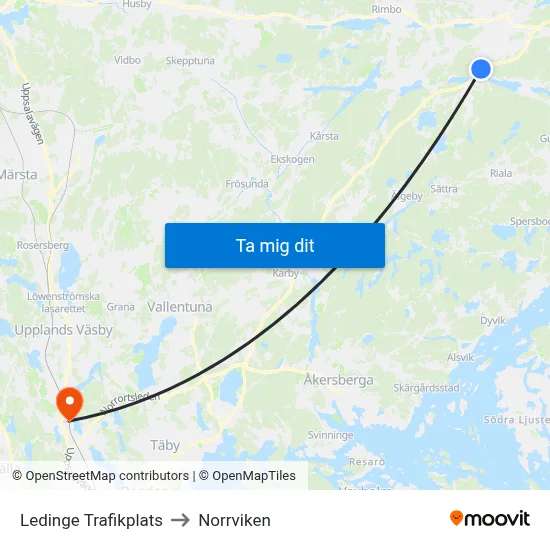 Ledinge Trafikplats to Norrviken map