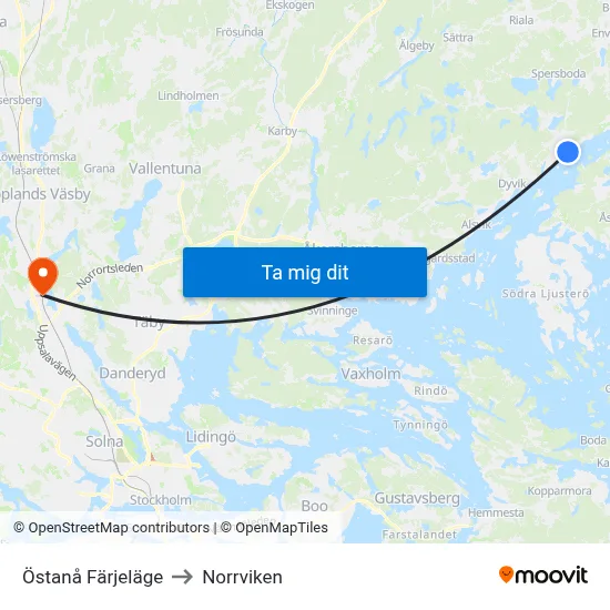 Östanå Färjeläge to Norrviken map
