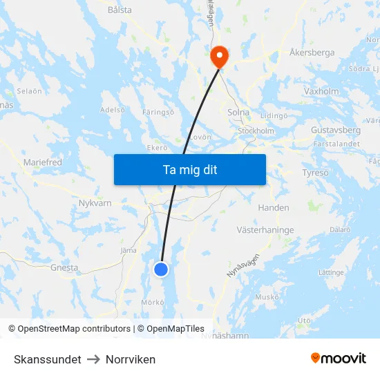 Skanssundet to Norrviken map