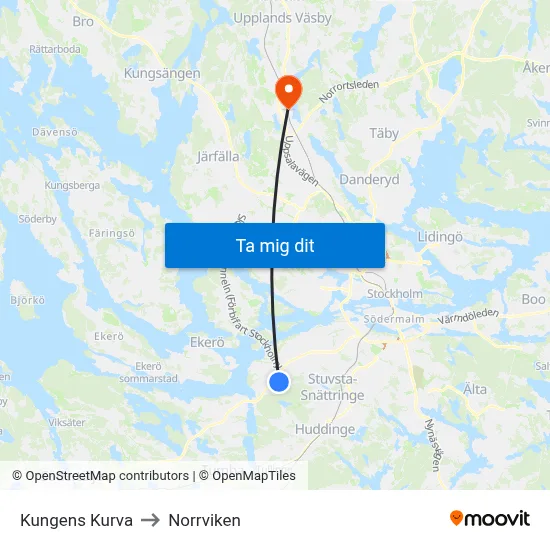 Kungens Kurva to Norrviken map