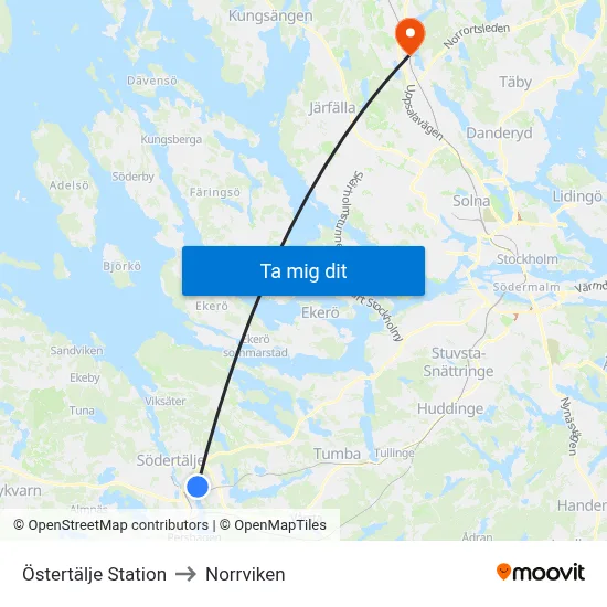 Östertälje Station to Norrviken map