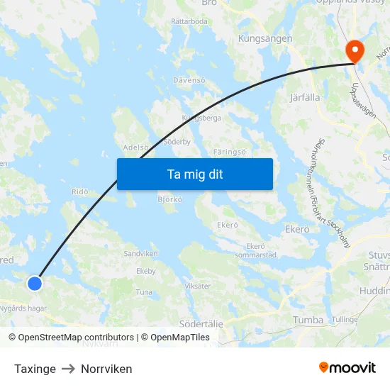Taxinge to Norrviken map