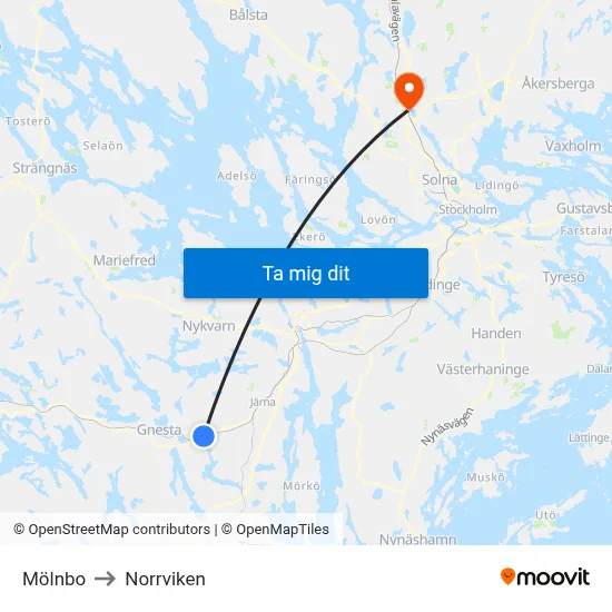 Mölnbo to Norrviken map