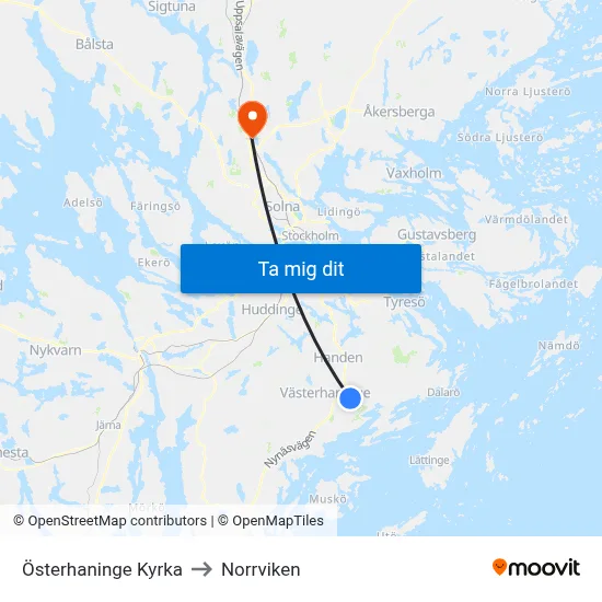 Österhaninge Kyrka to Norrviken map
