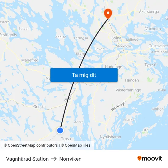 Vagnhärad Station to Norrviken map