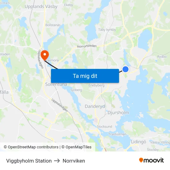 Viggbyholm Station to Norrviken map