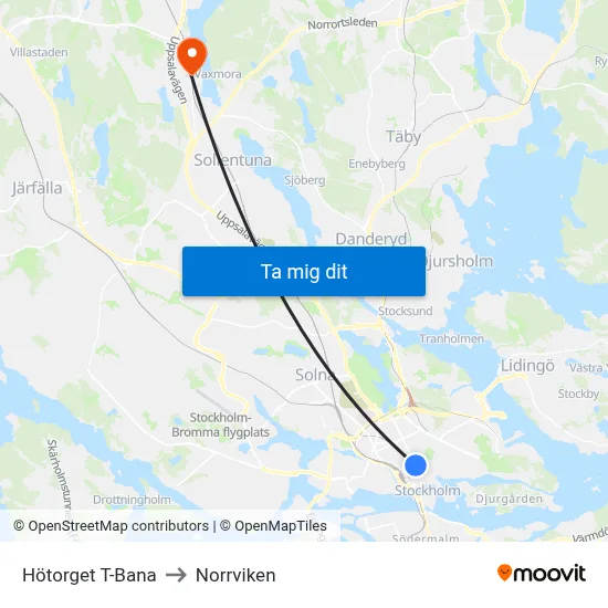 Hötorget T-Bana to Norrviken map