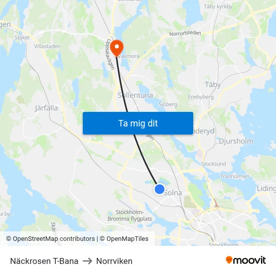 Näckrosen T-Bana to Norrviken map