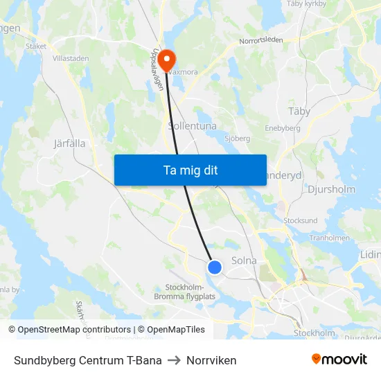 Sundbyberg Centrum T-Bana to Norrviken map