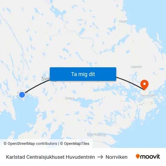 Karlstad Centralsjukhuset Huvudentrén to Norrviken map