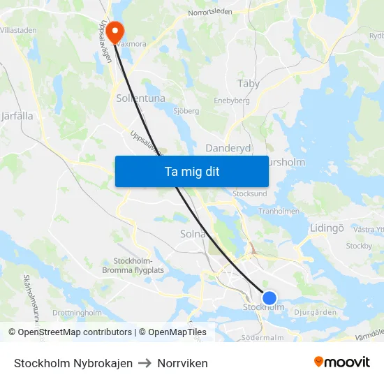 Stockholm Nybrokajen to Norrviken map