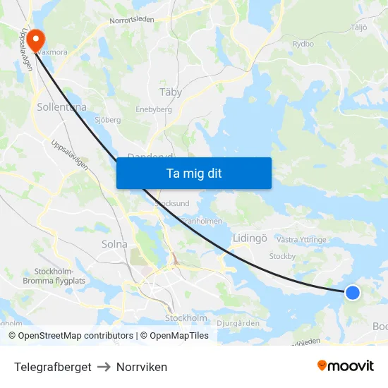Telegrafberget to Norrviken map