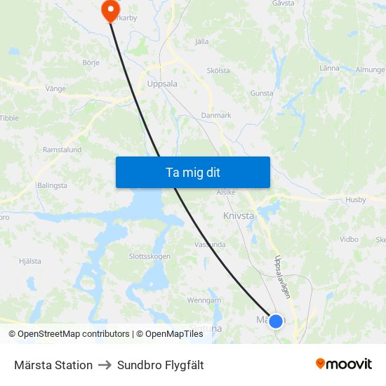 Märsta Station to Sundbro Flygfält map