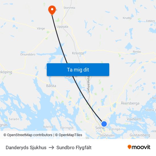 Danderyds Sjukhus to Sundbro Flygfält map