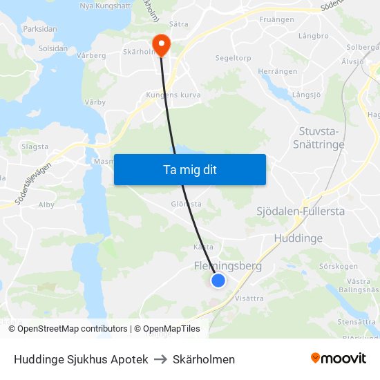 Huddinge Sjukhus Apotek to Skärholmen map