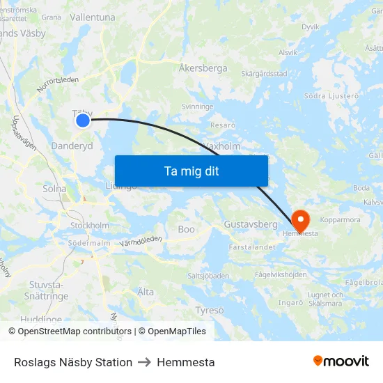 Roslags Näsby Station to Hemmesta map