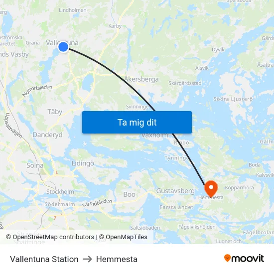 Vallentuna Station to Hemmesta map