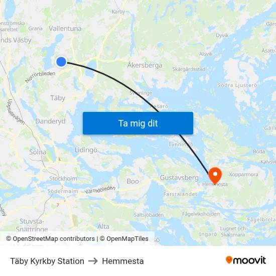 Täby Kyrkby Station to Hemmesta map
