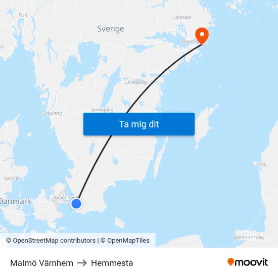 Malmö Värnhem to Hemmesta map