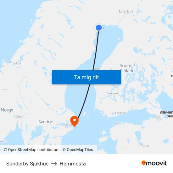Sunderby Sjukhus to Hemmesta map
