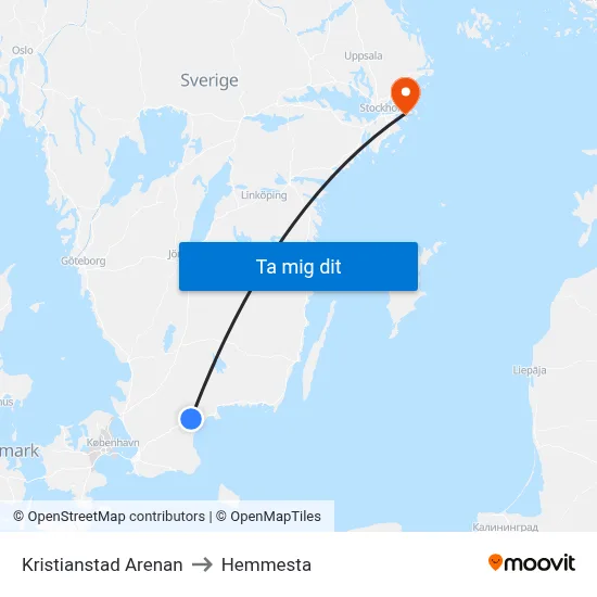 Kristianstad Arenan to Hemmesta map
