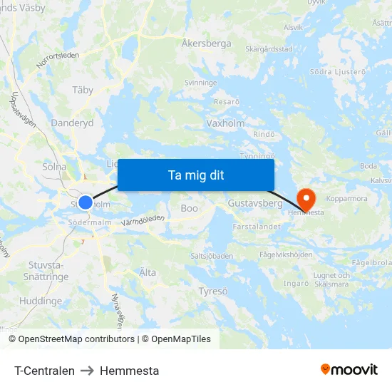 T-Centralen to Hemmesta map