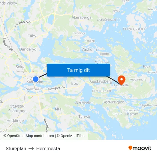 Stureplan to Hemmesta map