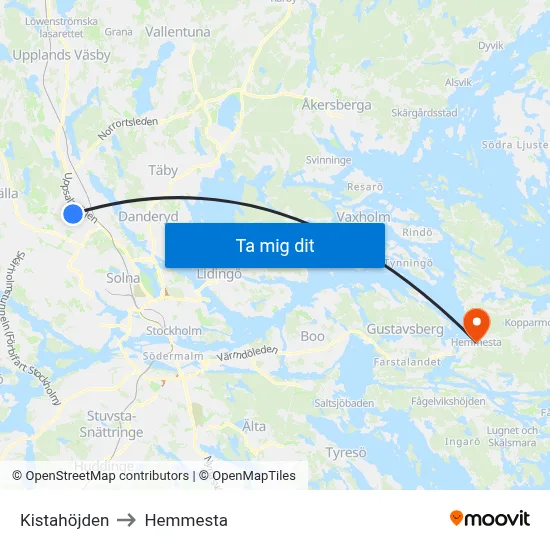 Kistahöjden to Hemmesta map