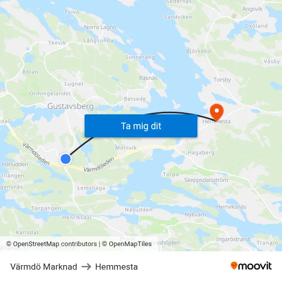 Värmdö Marknad to Hemmesta map