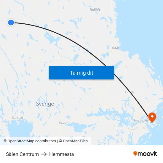 Sälen Centrum to Hemmesta map