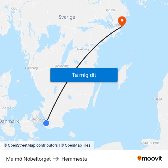 Malmö Nobeltorget to Hemmesta map