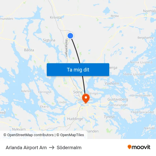 Arlanda Airport Arn to Södermalm map