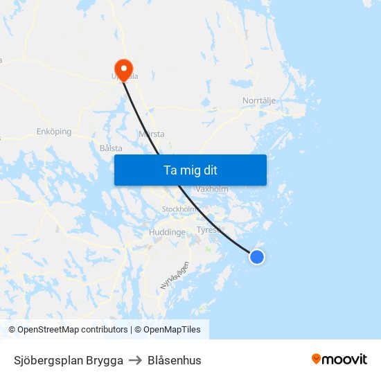 Sjöbergsplan Brygga to Blåsenhus map