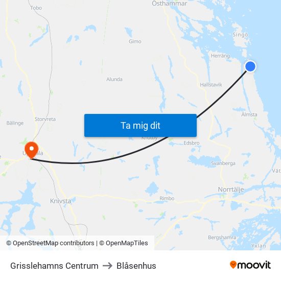 Grisslehamns Centrum to Blåsenhus map