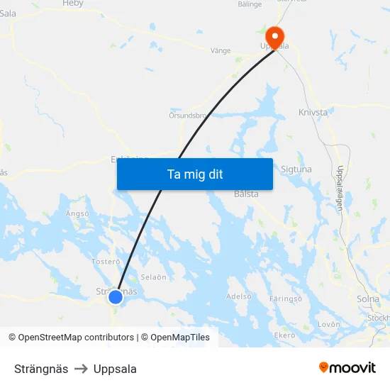 Strängnäs to Uppsala map